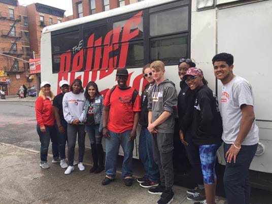 Students by the releif bus